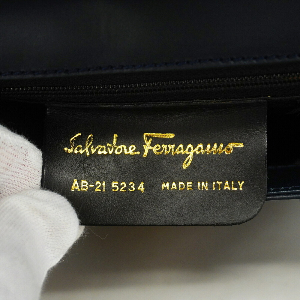 Salvatore Ferragamo Gancini Leather Shoulder Bag, Navy, Women's - Picture 5 of 12